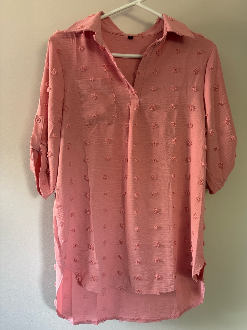 Blush Pink Textured Polkadot Tunic Top